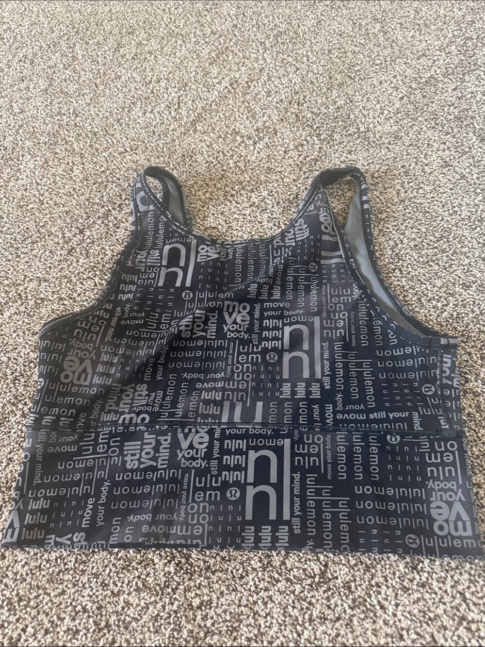 lululemon athletica Black and Gray Logo-Print Sports Bra/Top